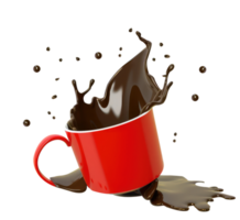 salpicaduras Leche chocolate o café desde rojo taza 3d icono. png