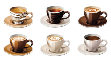 koffie kop assortiment met vorm teken en afdrukken verzameling geïsoleerd Aan transparant maken achtergrond. 3d veroorzaken. png