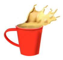 salpicaduras té o café desde rojo taza 3d icono. png