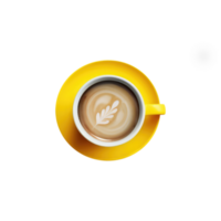 overhead visie van heet koffie cappuccino kop met blad melk schuim geïsoleerd Aan transparant achtergrond. 3d veroorzaken. png