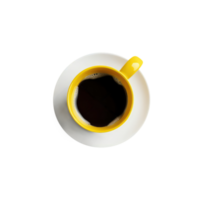 Overhead View of Black Tea or Coffee Cup with White Saucer on Transparent Background. 3D Render. png