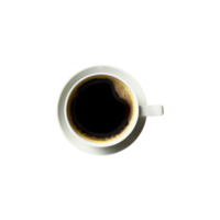 Overhead View of Black Tea or Coffee Cup with White Saucer on Transparent Background. 3D Render. png