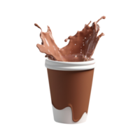 Isolated Delicious Milk Chocolate or Coffee Splashing Disposal Glass on Transparent Background. 3D Render. png