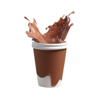 isolado delicioso leite chocolate ou café espirrando disposição vidro em transparente fundo. 3d renderizar. png