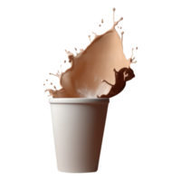 Isolated Delicious Milk Chocolate or Coffee Splashing Disposal Glass on Transparent Background. 3D Render. png