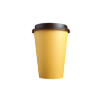 Isolated Yellow Paper Cup with Brown Lid of Drink 3D Icon on Transparent Background. png