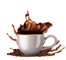 Isolated Delicious Coffee Splashing Cup and Seeds on Transparent Background. 3D Render. png