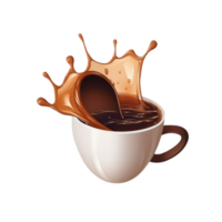 aislado delicioso Leche chocolate o café salpicaduras disposición vaso en transparente antecedentes. 3d prestar. png