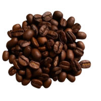 marrón asado café frijoles pila de algo, de cerca en transparente antecedentes. generativo ai. png