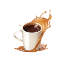 aislado delicioso Leche chocolate o café salpicaduras disposición vaso en transparente antecedentes. 3d prestar. png
