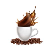 Isolated Delicious Coffee Splashing Cup and Seeds on Transparent Background. 3D Render. png