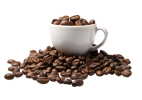 marrón asado café semillas con blanco taza en transparente antecedentes. generativo ai. png