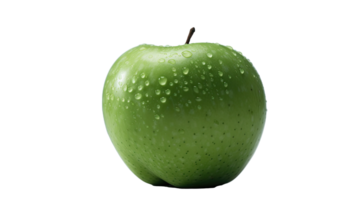 realista verde manzana con gotas de agua en png fondo, generativo ai.