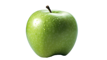 Realistic Green Apple with Droplets of Water on Background, . png