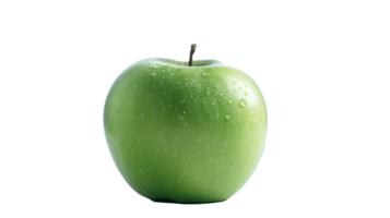 Realistic Green Apple with Droplets of Water on Background, . png