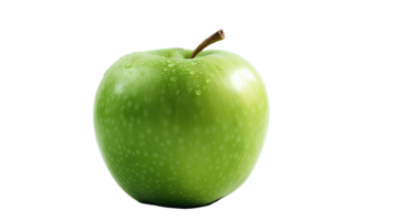 Realistic Green Apple with Droplets of Water on Background, . png