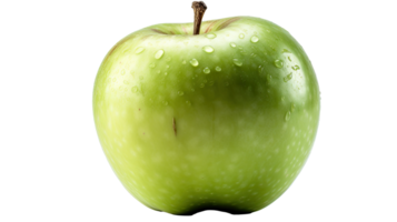 Realistic Green Apple with Droplets of Water on Background, . png