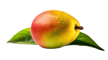 Realistic Ripe Pear with Green Leaf on Background, . png