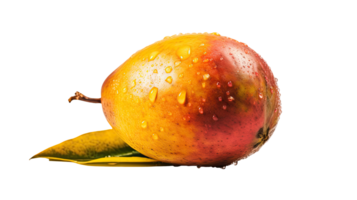 Realistic Ripe Pear with Green Leaf and Water Droplets on Background, . png