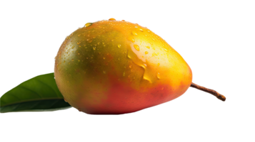 Realistic Ripe Pear with Green Leaf and Water Droplets on Background, . png