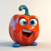 Pixar Style Cheerful Red Capsicum 3D Character Isolated on White Background. . photo