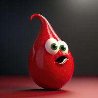 pixar estilo contento rojo chile 3d personaje en oscuro antecedentes. generativo ai. foto