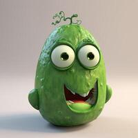 Pixar Style Cucumber 3D Character Isolated on Grey Background. Digital Illustration. photo