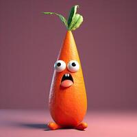 Pixar Style Tongue Out Carrot 3D Character on Pink Background. Generative AI. photo