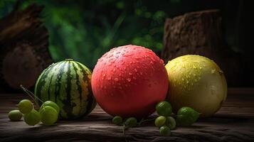 Beautiful Organic Background of Freshly Melons with Water Droplets, Created By Technology. photo