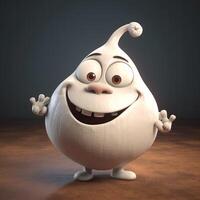 Pixar Style Happy Garlic 3D Character on Brown and Slate Grey Background. . photo