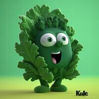 Pixar Style Shouting Kale 3D Character on Shiny Green Background. . photo