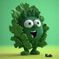 Pixar Style Shouting Kale 3D Character on Shiny Green Background. Generative AI. photo