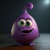 Pixar Style Happy Onion 3D Character on Shiny Slate Blue Background. . photo