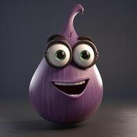 Pixar Style Happy Onion 3D Character on Grey Background. . photo