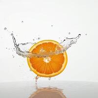 jugoso Fresco naranja rebanada flotante en el agua, generativo ai tecnología. foto