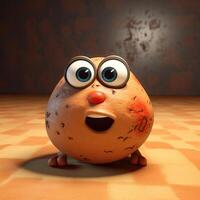 Pixar Style Open Mouth Cartoon Potato 3D Character on Shiny Brown Background. . photo