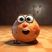 Pixar Style Open Mouth Cartoon Potato 3D Character on Shiny Brown Background. Generative AI. photo