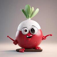 Pixar Style Teasing Turnip 3D Character on Grey Background. Generative AI. photo