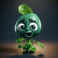 Pixar Style Sweating Spinach 3D Character on Shiny Blue and Brown Background. . photo