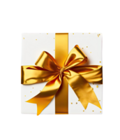 Isolated White Gift Box with Golden Ribbon on Transparent Background. . png