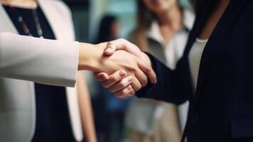 Cropped Image of Business handshake between two women Inside a modern bright office. . photo