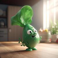 Pixar Style Crying Spinach 3D Character at Shiny Room. Generative AI. photo