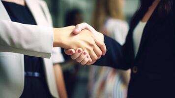 Cropped Image of Business handshake between two women Inside a modern bright office. . photo