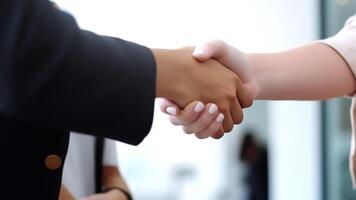 Cropped Image of Business handshake between two women Inside a modern bright office. . photo