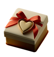 aislado dorado y rojo regalo caja con corazón forma 3d icono en transparente antecedentes. amor o san valentin día concepto. generativo ai. png