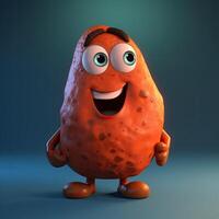 Pixar Style Giggling Sweet Potato 3D Character on Shiny Blue Background. . photo