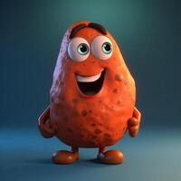 Pixar Style Giggling Sweet Potato 3D Character on Shiny Blue Background. Generative AI. photo