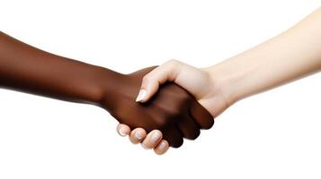 Friendly or casual handshake between interracial persons. . photo