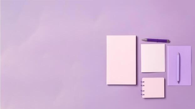 Top View of Blank Paper with Spiral Notpad Mockup, Pen Element. . photo