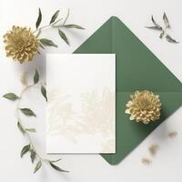 Invitation Card Flat Lay with Floral Embossing Mockup, Template for Design or Product Placement Created Using . photo